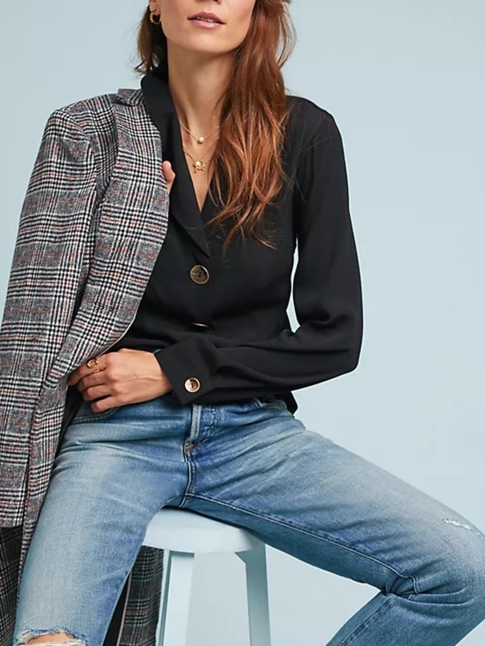 ANTHROPOLOGIE Maeve Steinbeck Button Down Blouse Monochrome 8